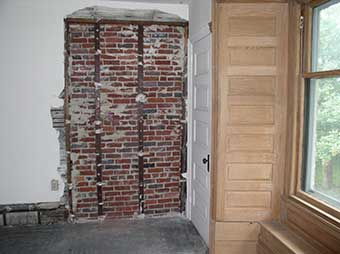 View of lathe and plaster in doorway