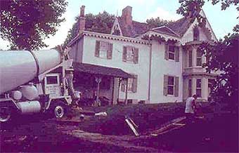 Cement truck delivering for new floor