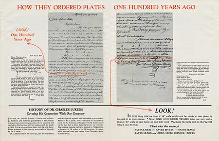 Dated March 31, 1825, John Elgar’s letter to Dr. Lukens verifies the idea of using iron plate to construct a ship hull. It also documents the start of Coatesville’s 185-year relationship with the shipbuilding industry.