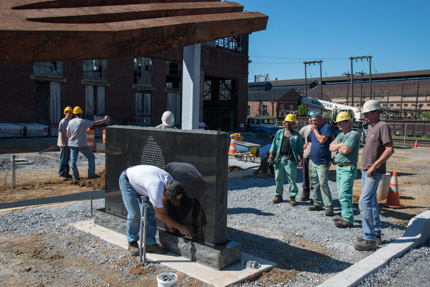 Installing the monument.